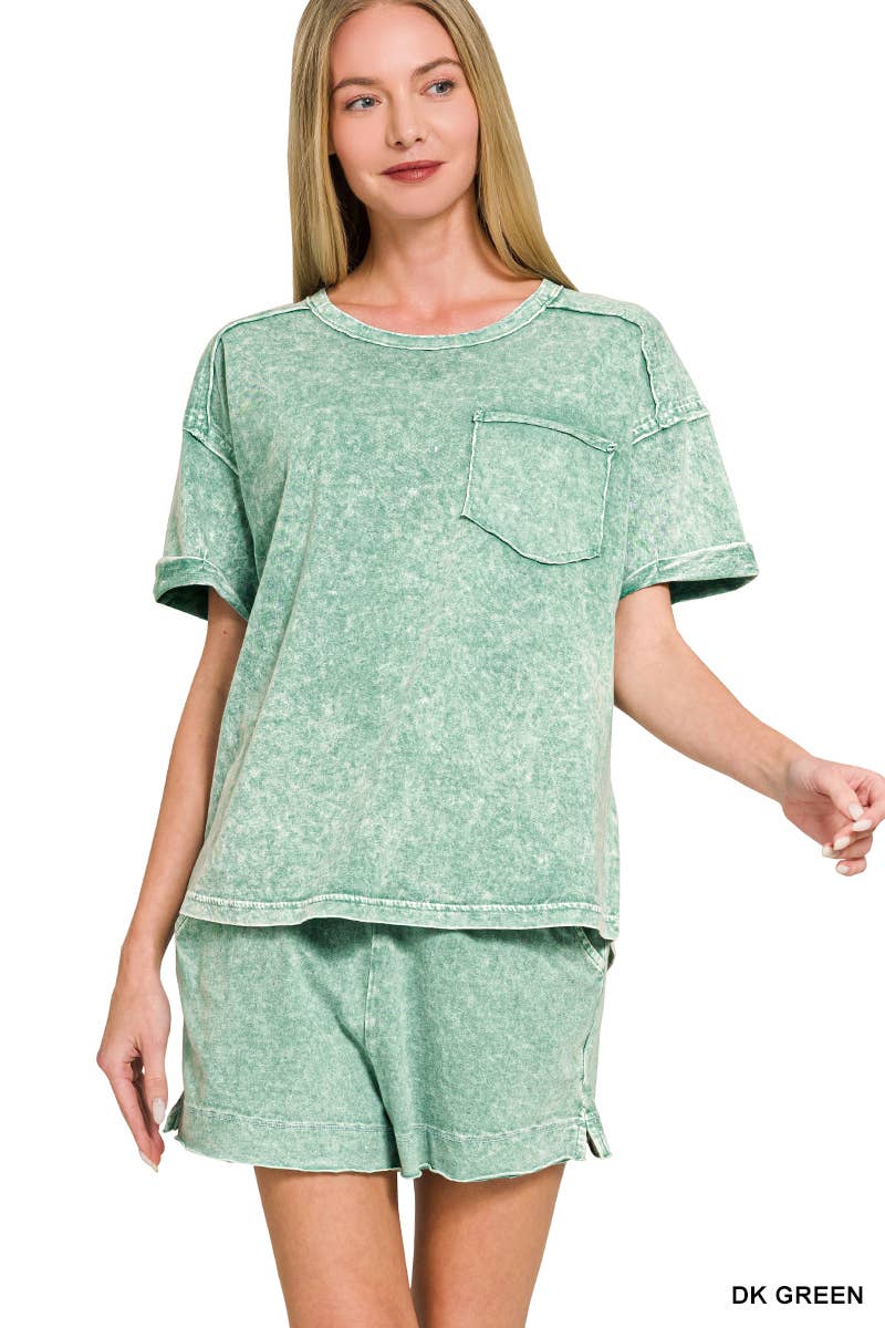 Halo Snow Washed Exposed Seam Top & Shorts Set - Zenana