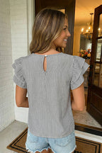 LAS-LIVE Stripe Flutter Sleeve Round Neck Blouse (S-XL)
