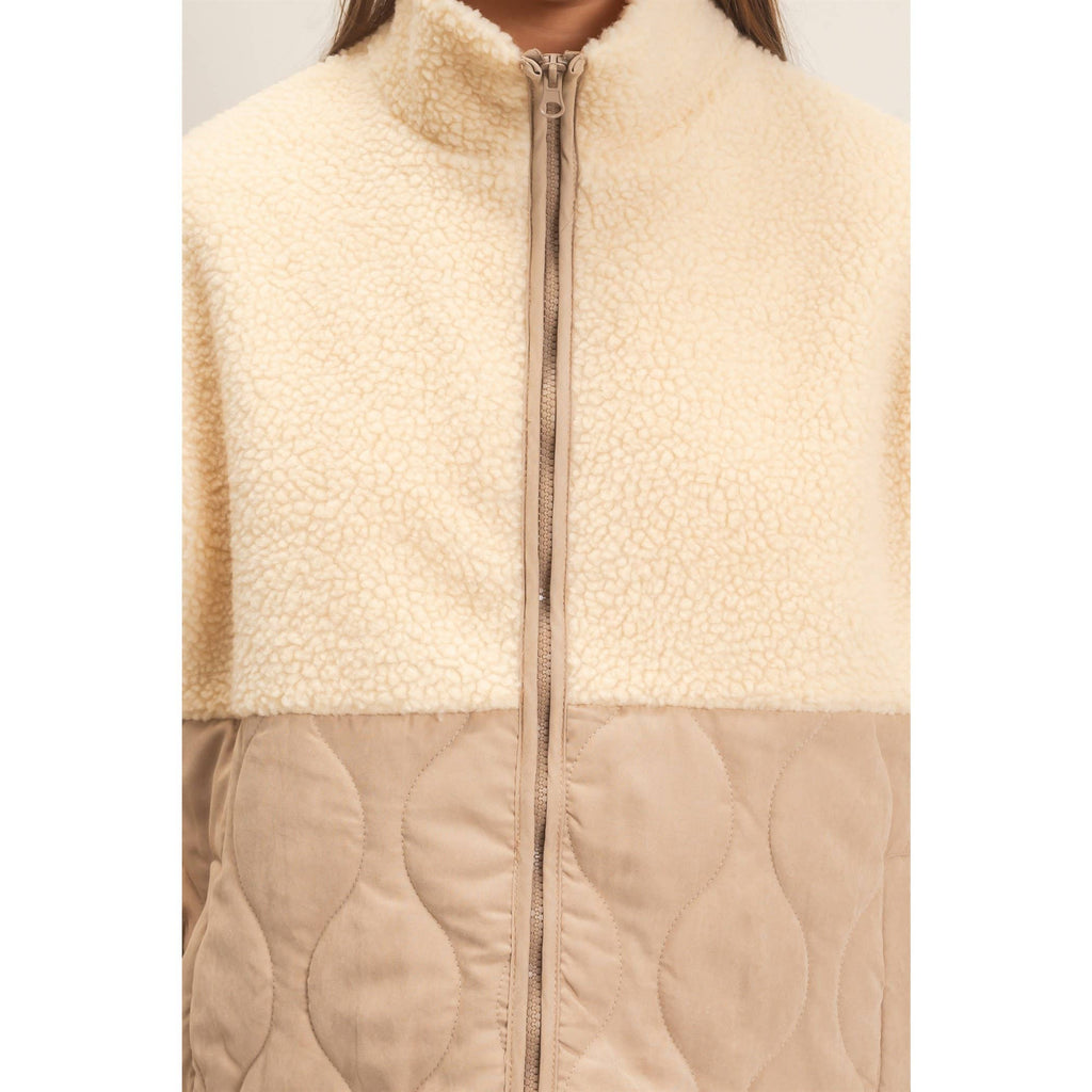 Quilted Sherpa Zip Up Jacket
