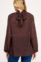 Lace High Neck Back Tie Blouse