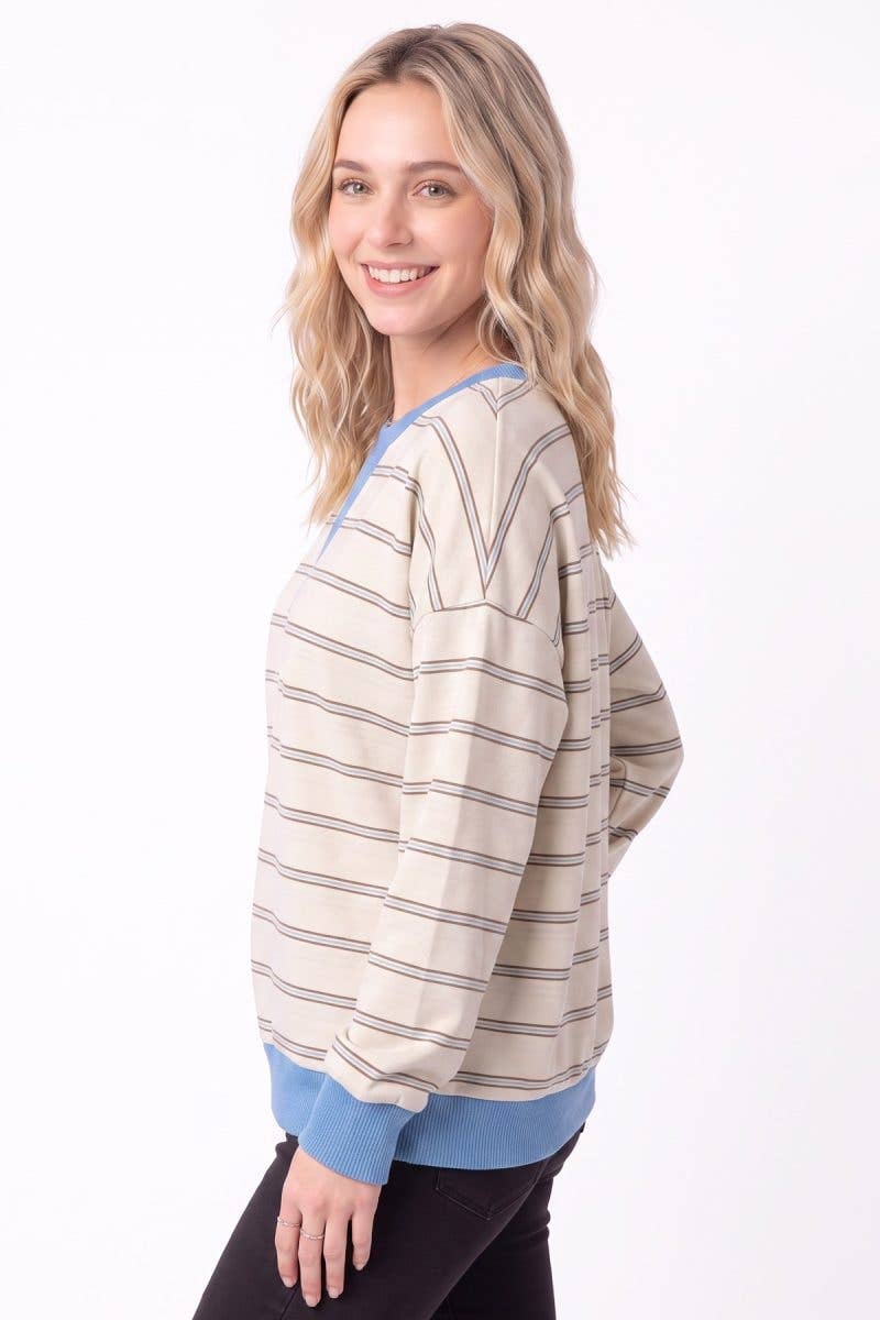 Stripe Contrast Crew Neck Sweatshirt