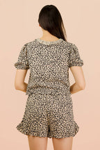 NT12066SET-Leopard Printed Woven Top & Shorts Set
