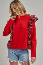 CHRISTMAS HOLIDAY BRUSHED TERRY TOP WITH PLAID_JLT00439-01