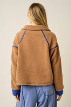 HALF ZIP CONTRAST DETAIL FLEECE SWEATSHIRT