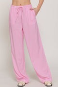 Waist Band with String Stripe Print Woven Pants