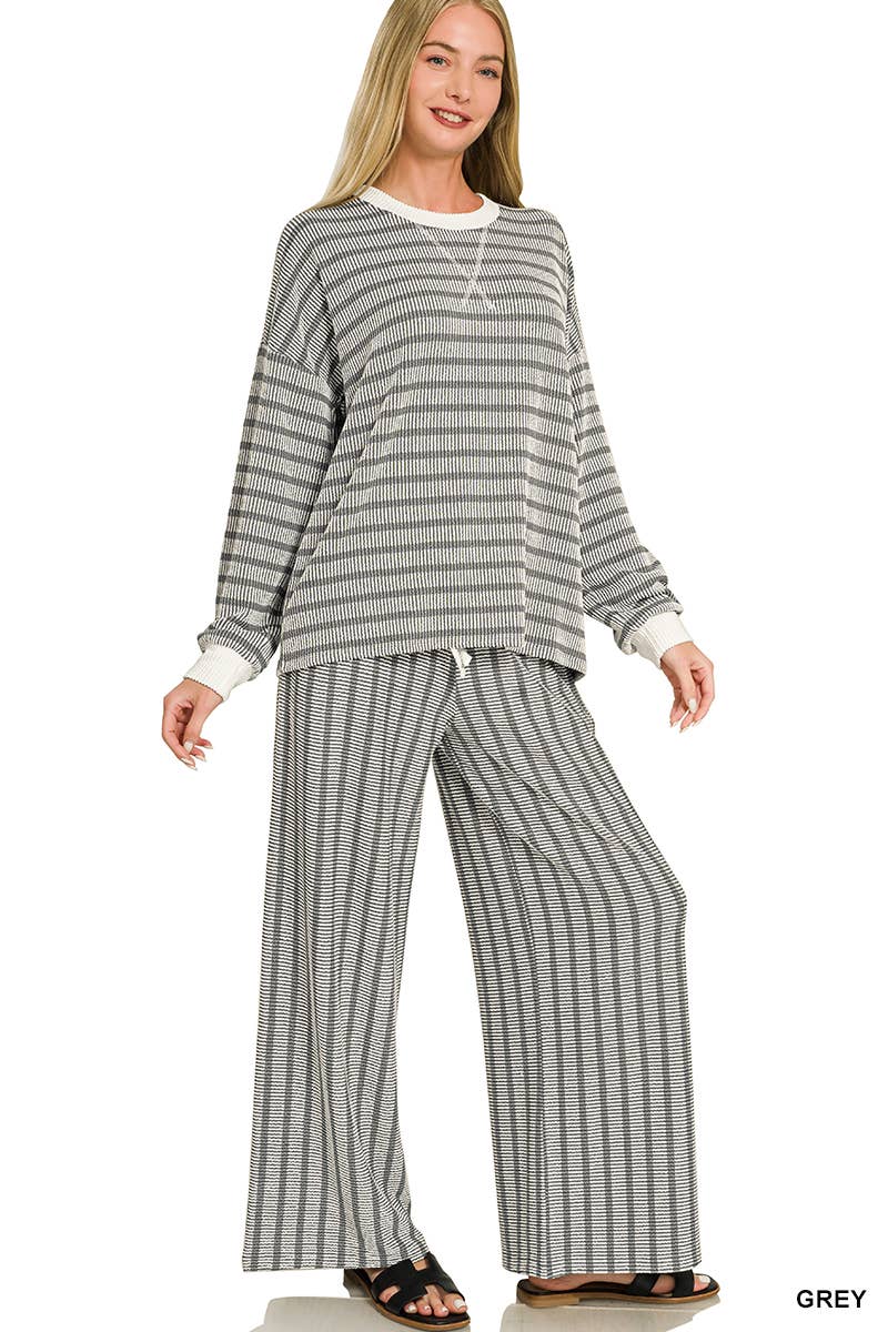 Raised Rib Striped Pullover & Pants 2PC Set