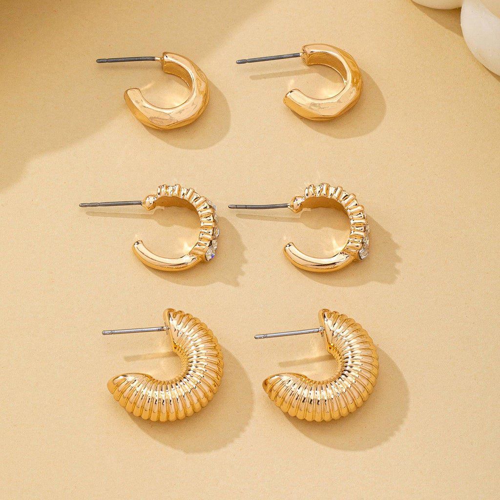 Rhinestone Textured Hoop Earring Set | 80E62138