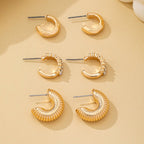 Rhinestone Textured Hoop Earring Set | 80E62138