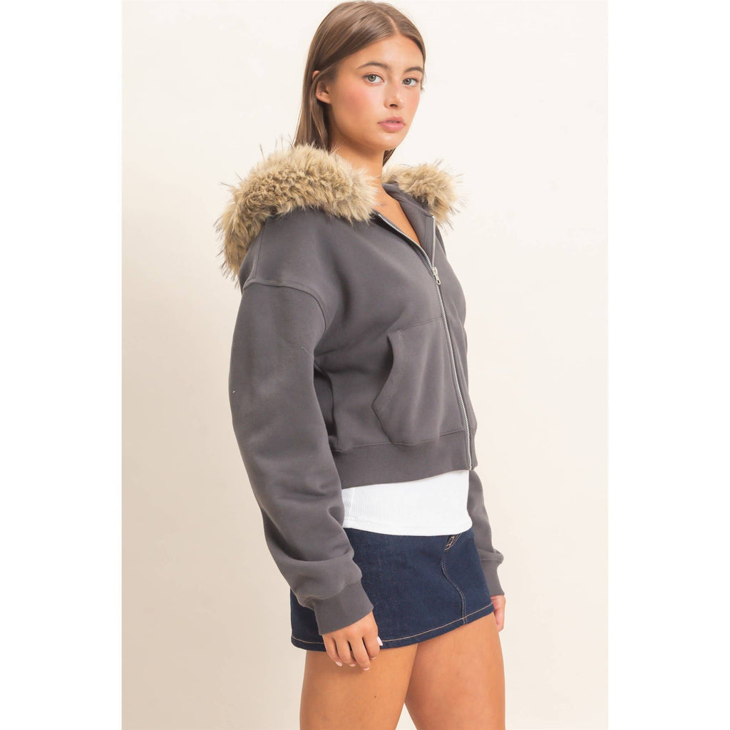 Detachable Fur Zip Up Hoodie