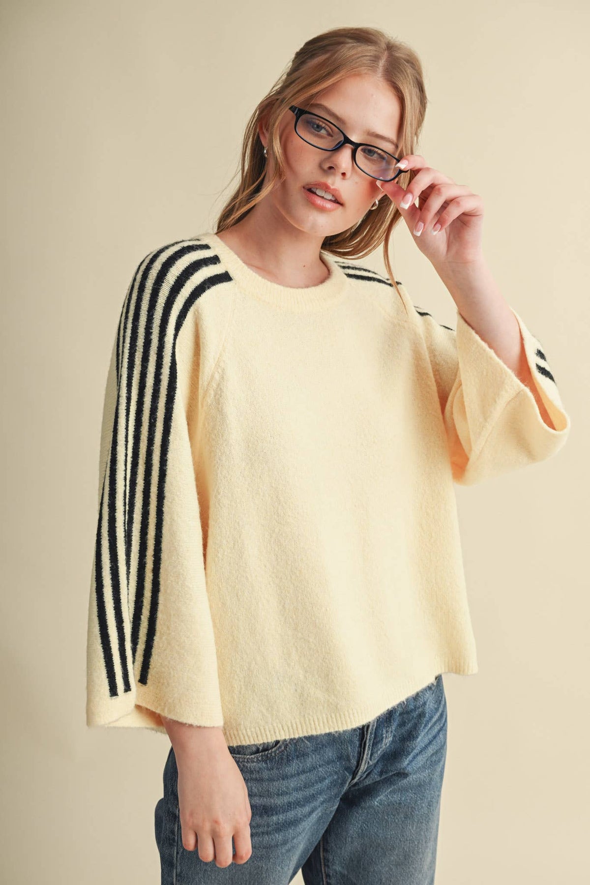 STRIPED 3/4 SLEEVE SWEATER MSW11585