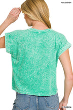 Halo Snow Washed Cotton Cuffed Short Sleeve Top