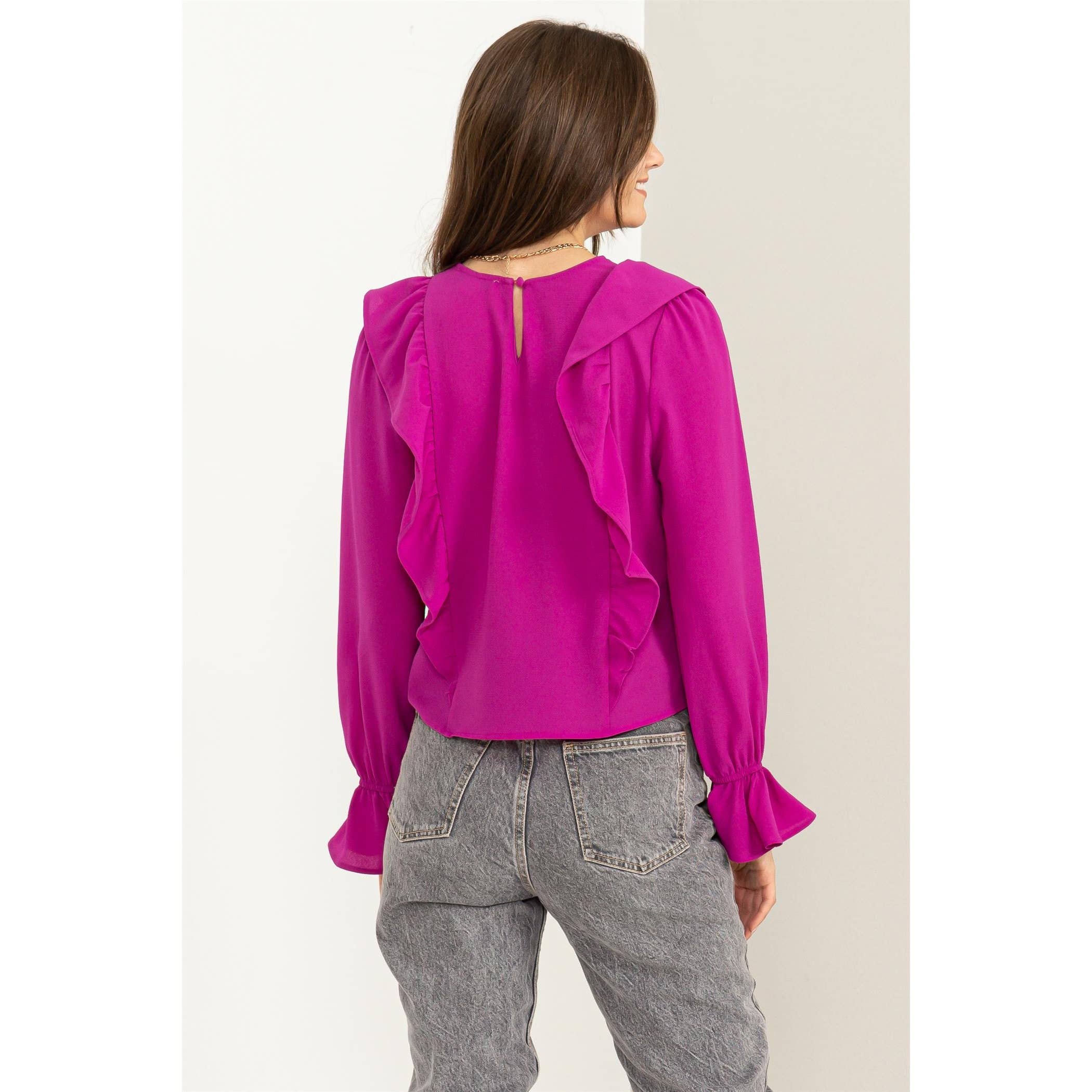 Pintuck Ruffle Detail Woven Blouse