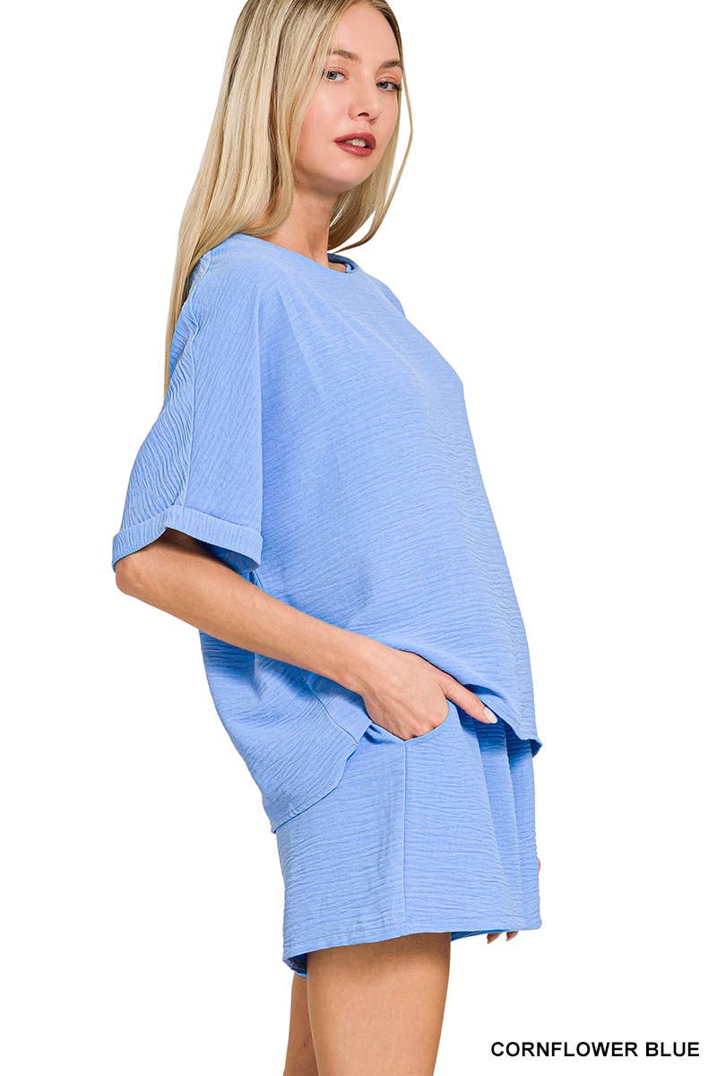 Woven Airflow Top And Shorts Set