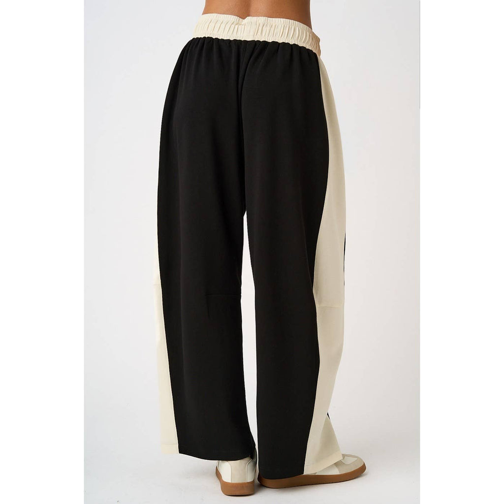 CLOUD KNIT CONTRAST STRIPE BARREL LEG LOUNGE PANTS