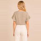 Textured Plaid Ruffle Sleeve Top