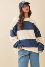 8551GN Contrast Panel Long Sleeve Slouchy Pullover 1