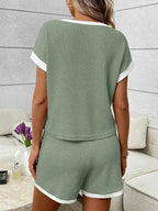 Waffle Knit Lounge Set Casual Shorts Outfit
