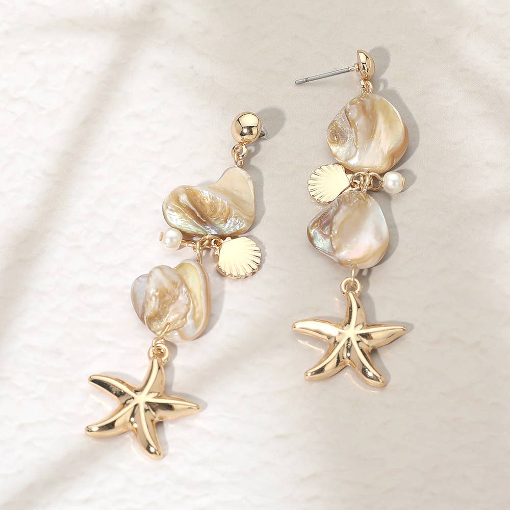 Coastal Starfish Charm Drop Statement Earrings