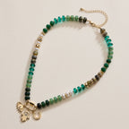 Textured Glass Bead Necklace with Charm Trio