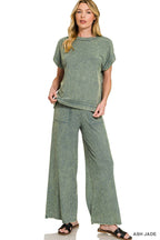 Ribbed Acid Wash Rayon Top & Pants