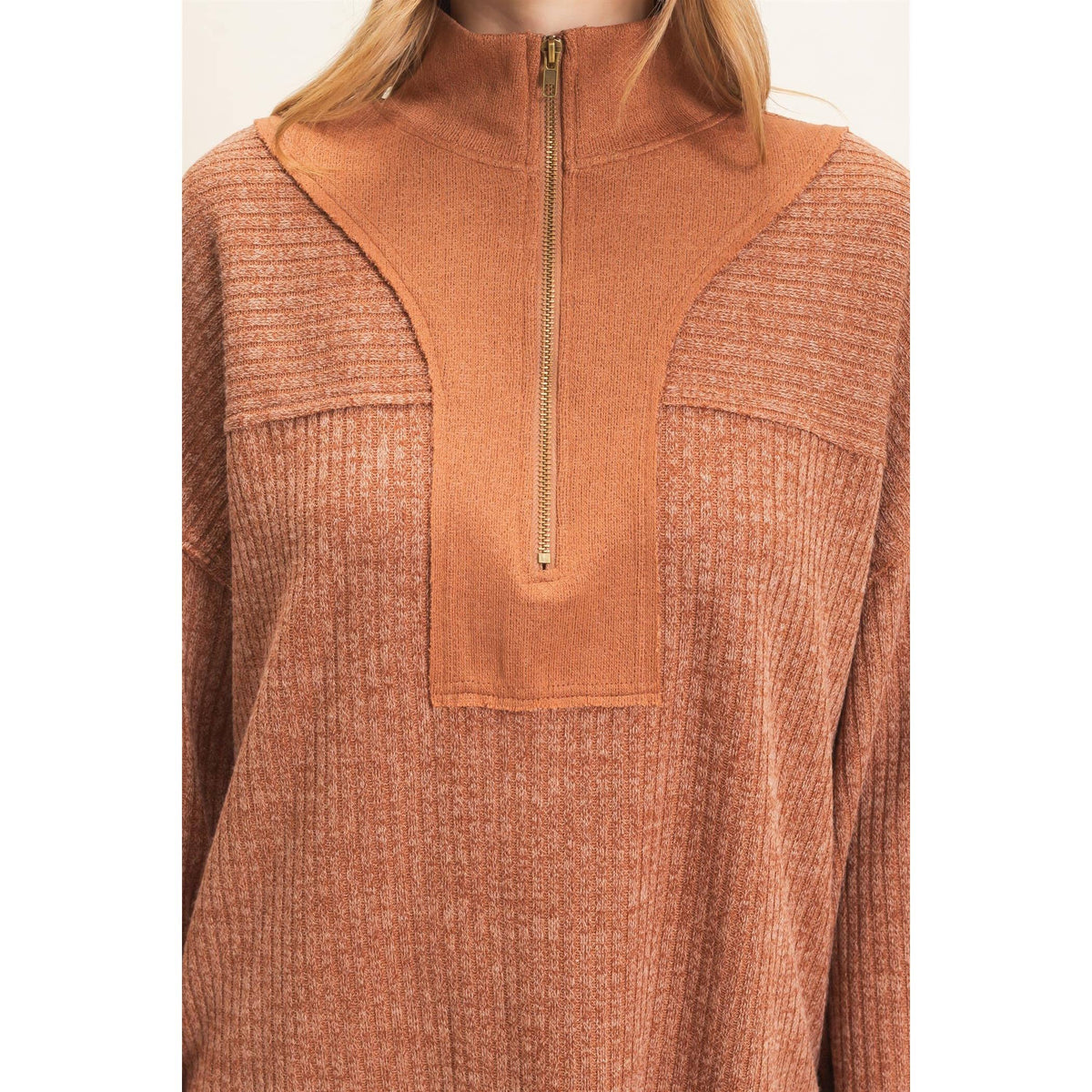 Ribbed Knit Half-Zip Pullover