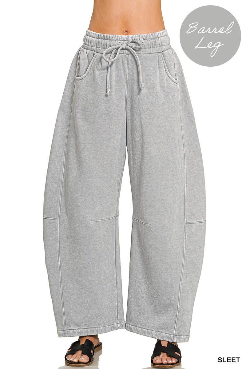 Barrel Leg Washed Sweatpants w/ Pockets