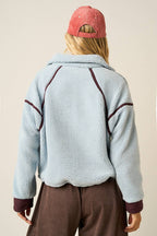 HALF ZIP CONTRAST DETAIL FLEECE SWEATSHIRT