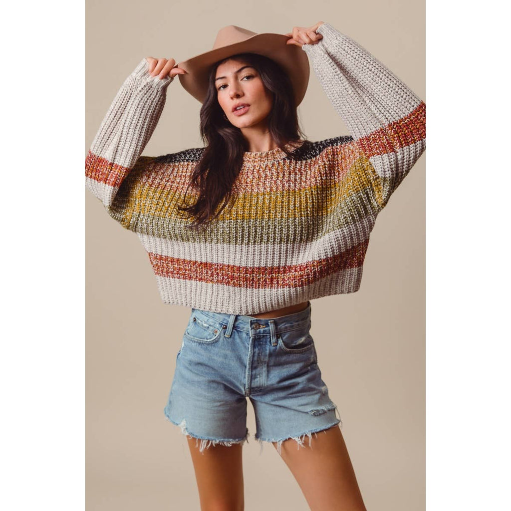 STRIPED MULTI COLOR CROP SWEATER