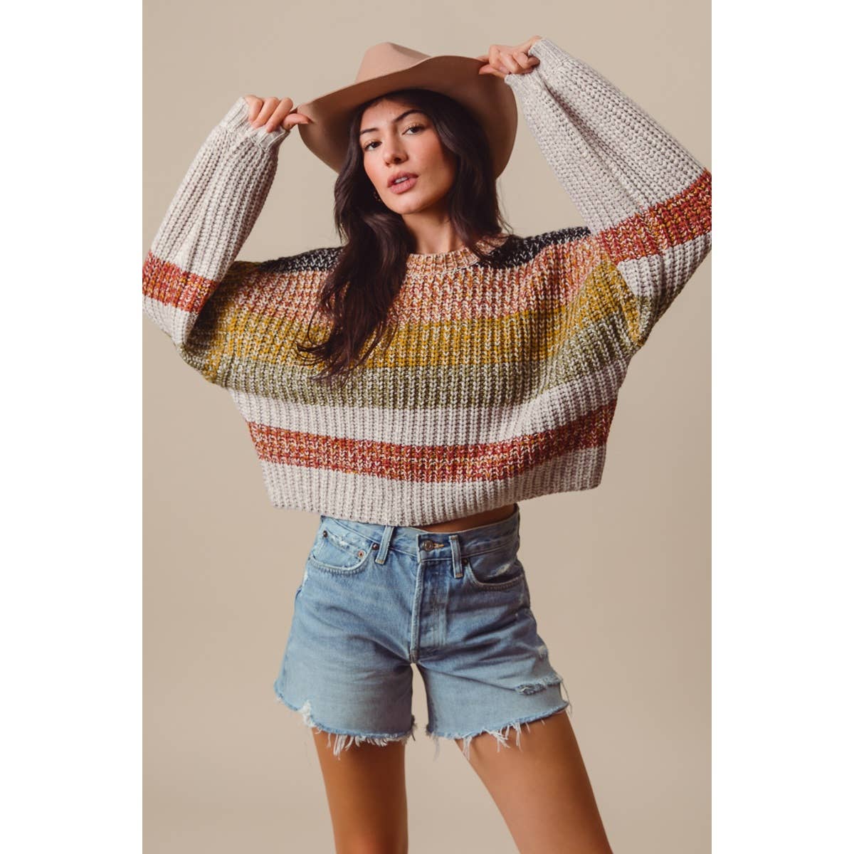 STRIPED MULTI COLOR CROP SWEATER