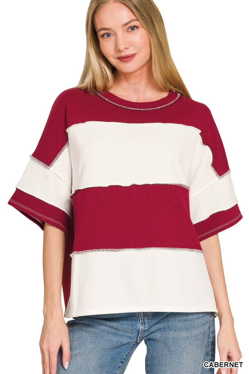 French Terry Color Block Exposed Seam Top