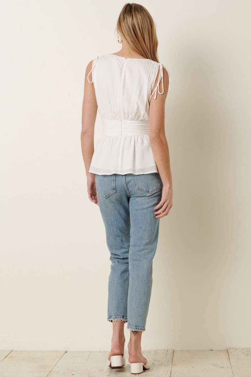 V NECK PEPLUM SLEEVELESS BLOUSE