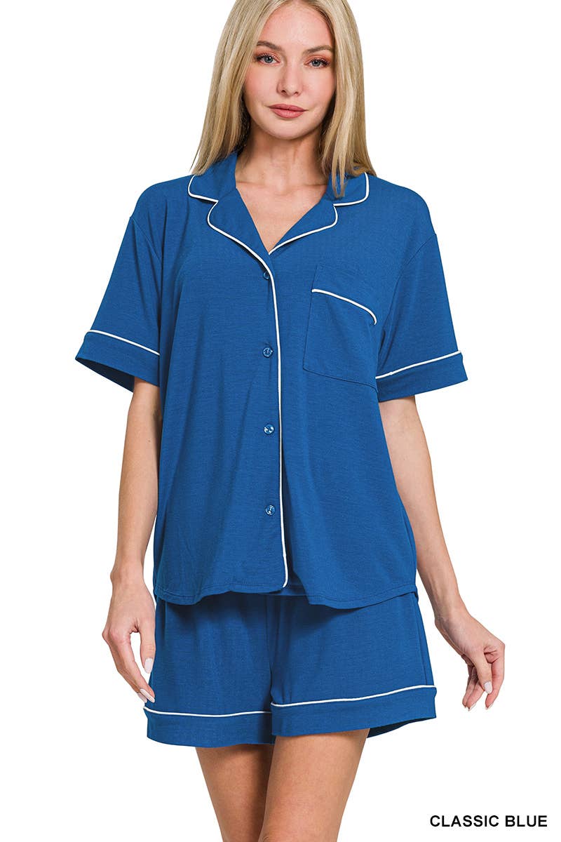 Button Down Shirts & Shorts Pajama Set Zenana