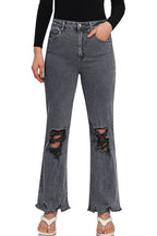 `Acid Wash High Waist Distressed Straight Leg Pants