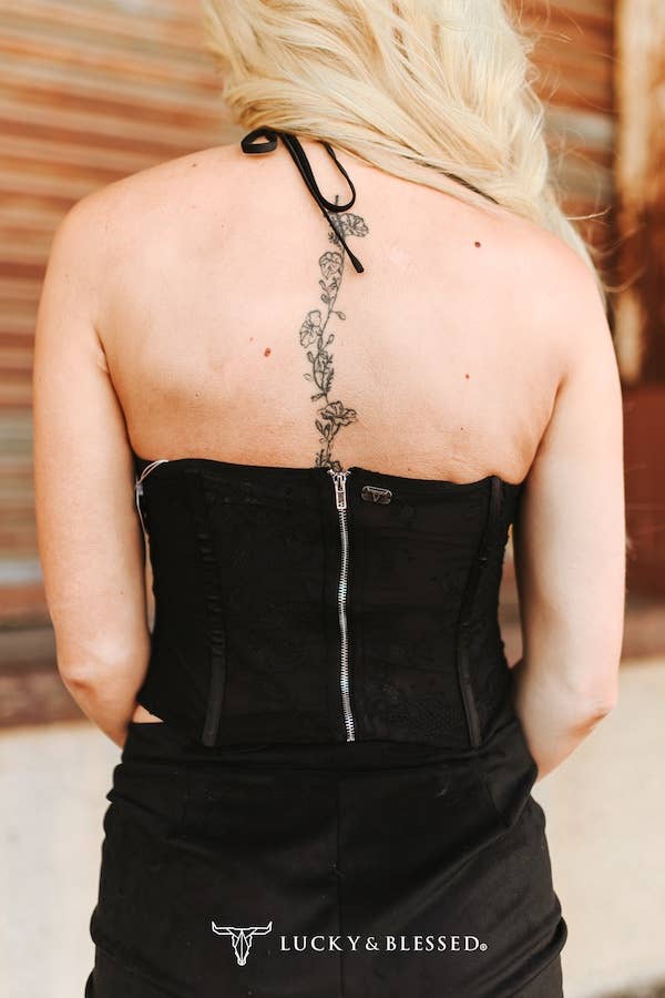Black Floral Lace Halter Corset Top