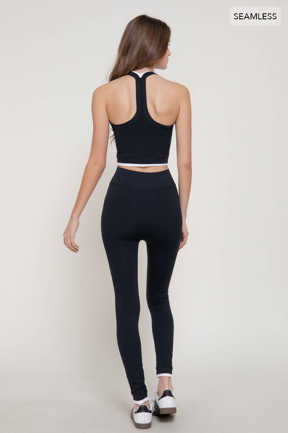 Double Layer Effect Crop Tank Top & Leggings Seamless Set