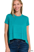 Shark Bite Side Slit Short Sleeve Top