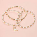 3PCS - Enamel Bow Cowboy Boot Pearl Beaded Multi Layered Bracelet