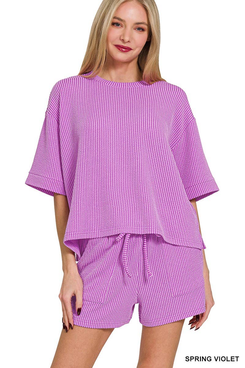 Corded Rib Short Sleeve Tee And Short Pants Set
