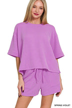 Corded Rib Short Sleeve Tee And Short Pants Set