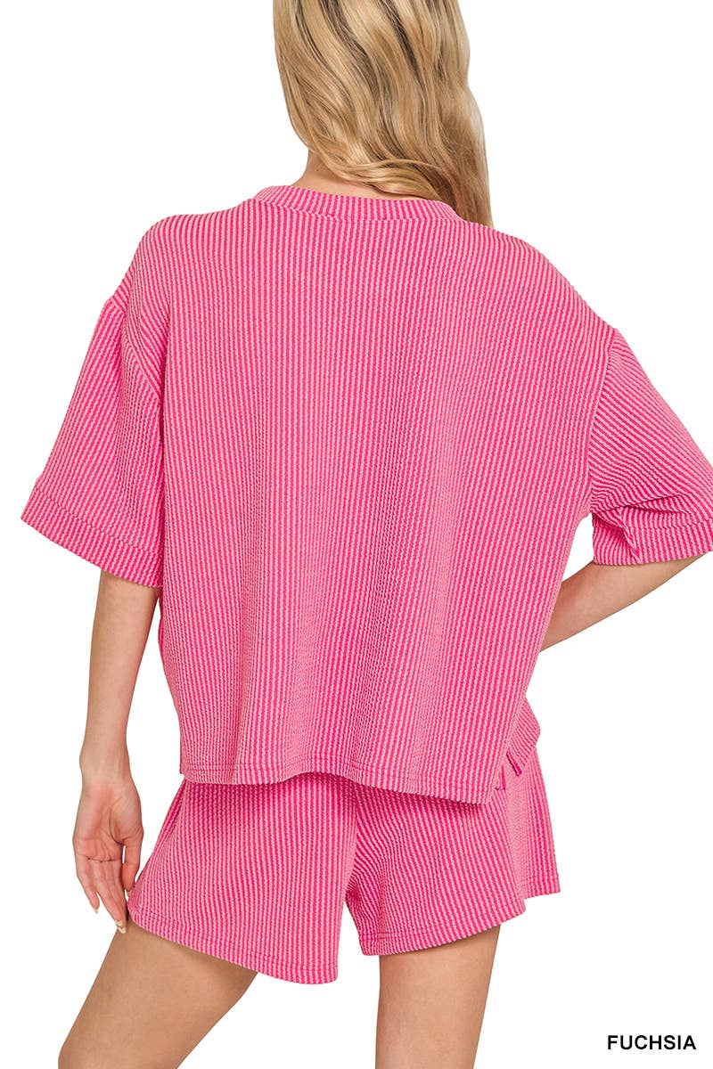 Corded Rib Short Sleeve Tee And Short Pants Set