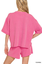 Corded Rib Short Sleeve Tee And Short Pants Set