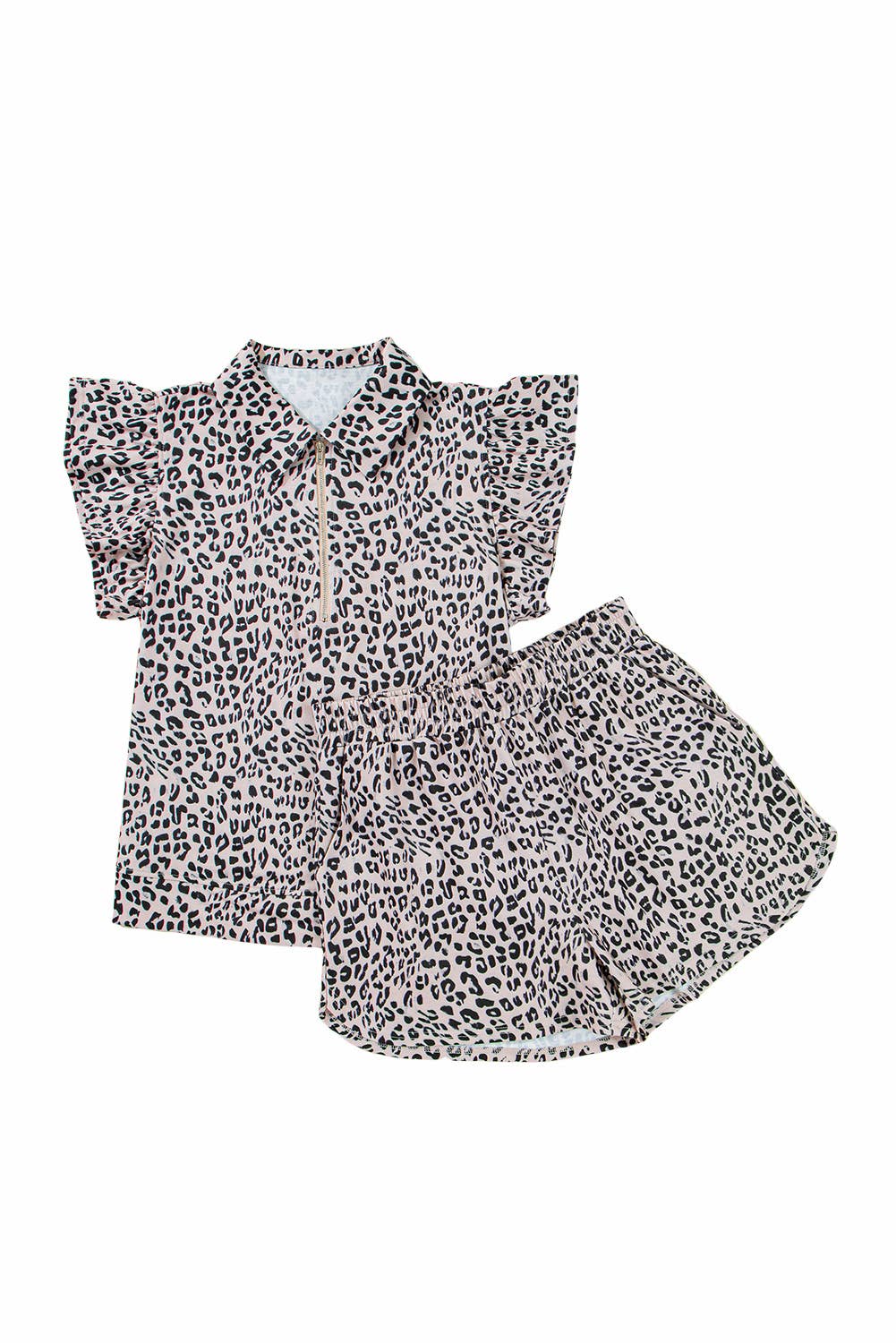 Leopard Ruffled Sleeve Top + Short Set