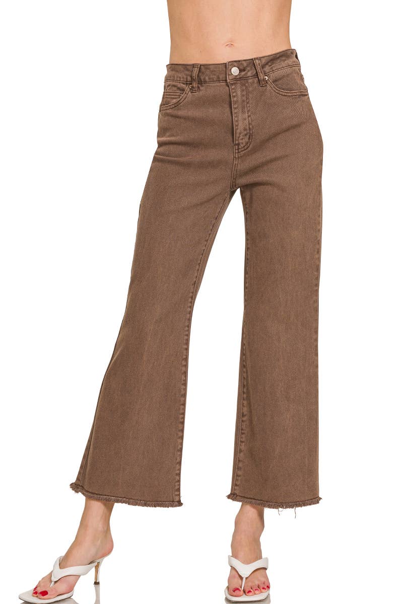 Acid Wash High Waist Frayed Hem Bootcut Pants