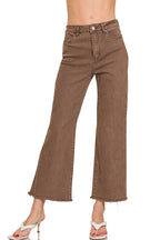 Acid Wash High Waist Frayed Hem Bootcut Pants