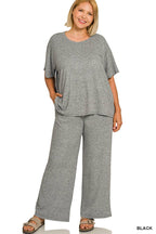 Plus Soft Melange Short Sleeve Tee & Long Pants Set - Zenana