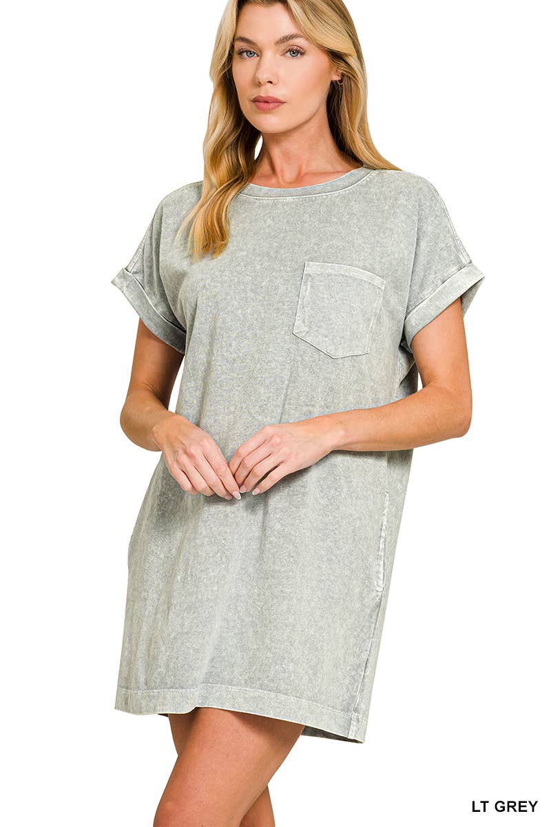 1211 Halo Washed Premium Cotton T Shirts Dress w/ pockets SI-2918