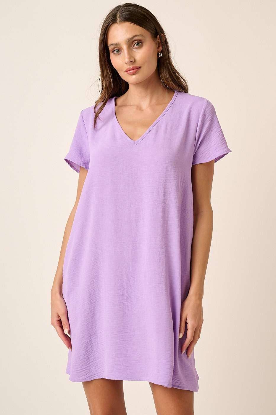 CD1565-AIRFLOW V-NECK SHORT SLEEVE SHIFT DRESS