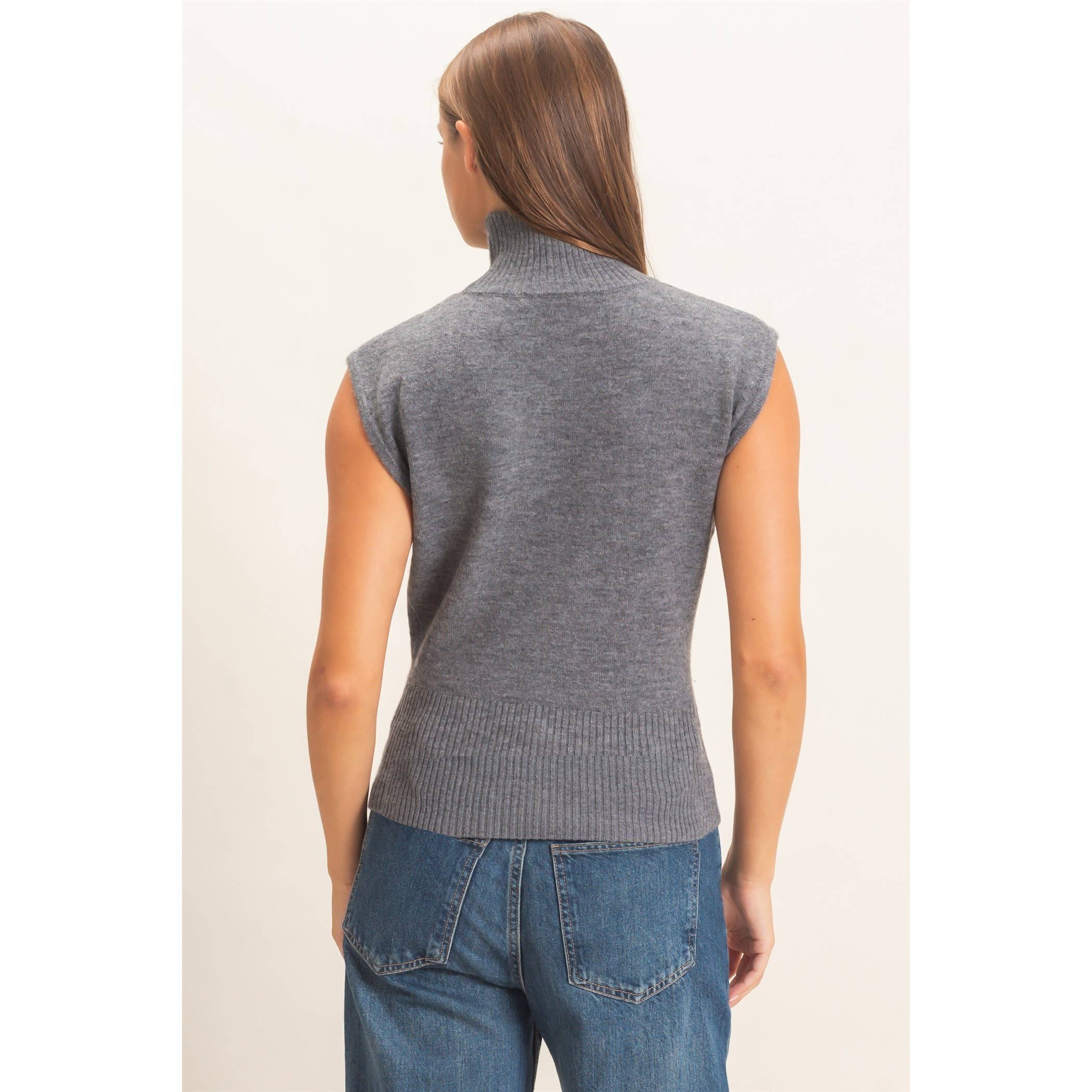 Sleeveless High Neck Knit Top