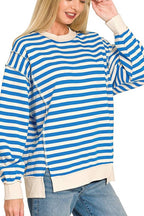 Premium Yarn Dyed Striped Fleece Exposed-seam Sweatshirts