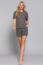 Short Sleeve Round Neck Floral Print Knit Top & Shorts Set